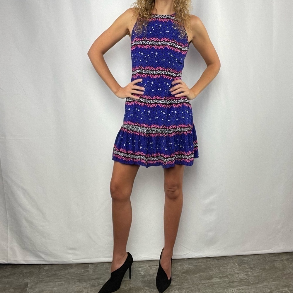 Yumi‎ Kim Sleeveless Hearts Print Silk Mini Dress in Blue Pink Size Extra Small